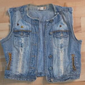 Route 66 Blue Denim Vest with Star Details